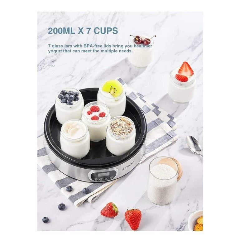 AICOOK Automatic Digital Yogurt Maker Timer Control, LCD Display, 304 Stainless