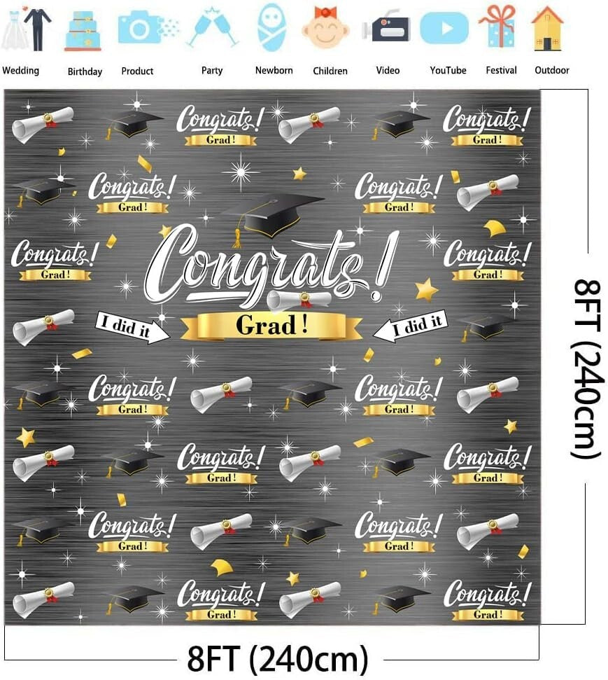 2023 Lofaris Graduation Backdrop Class of Grey Silvery Shinning Star Congradulat