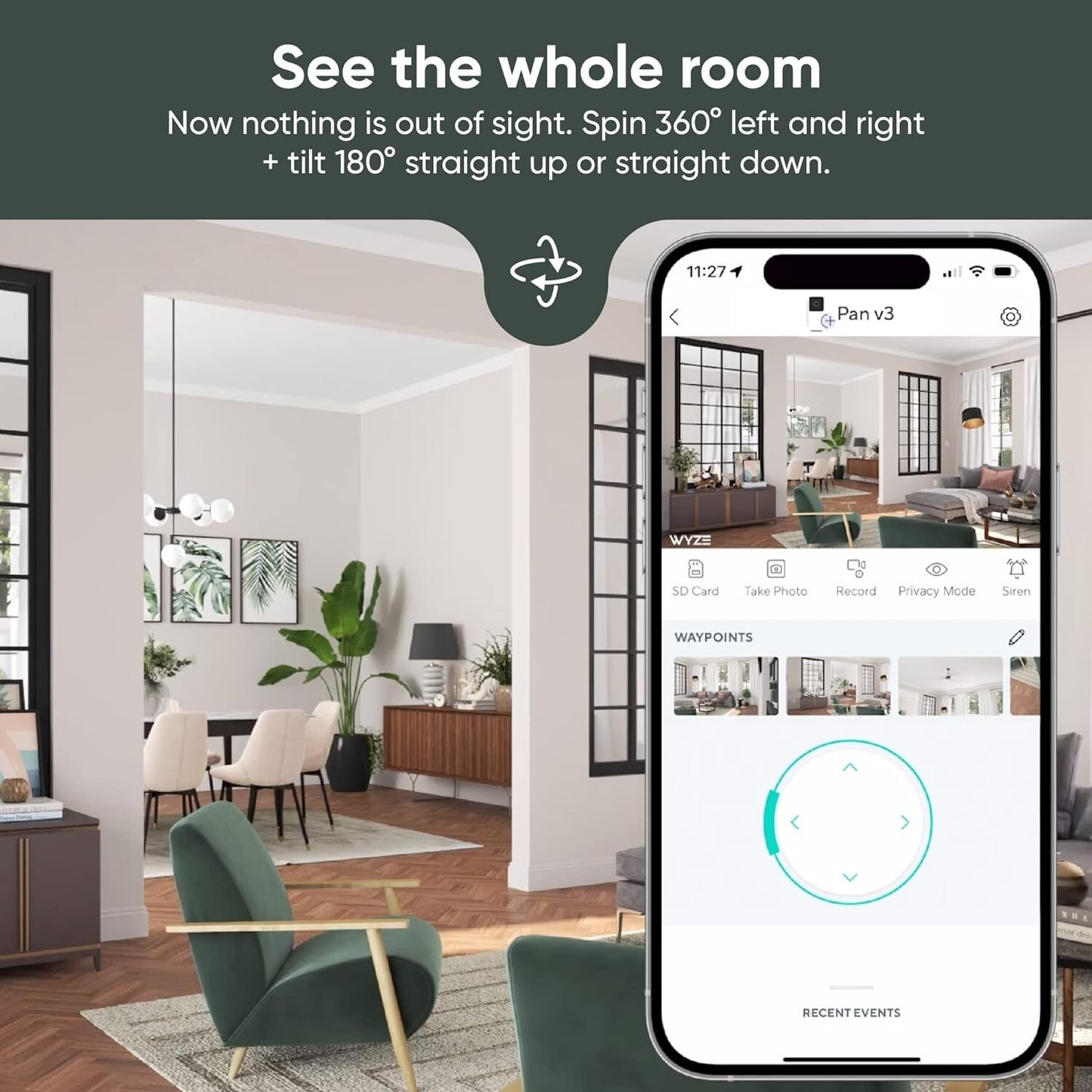 WYZE 1080P Cam Pan V3 IndoorOutdoor Ip65Rated PanTiltZoom WiFi Smart Home S