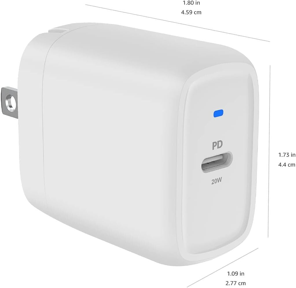 20W USB-C Amazon Basics OnePort Wall Charger 181 x 173 x 109