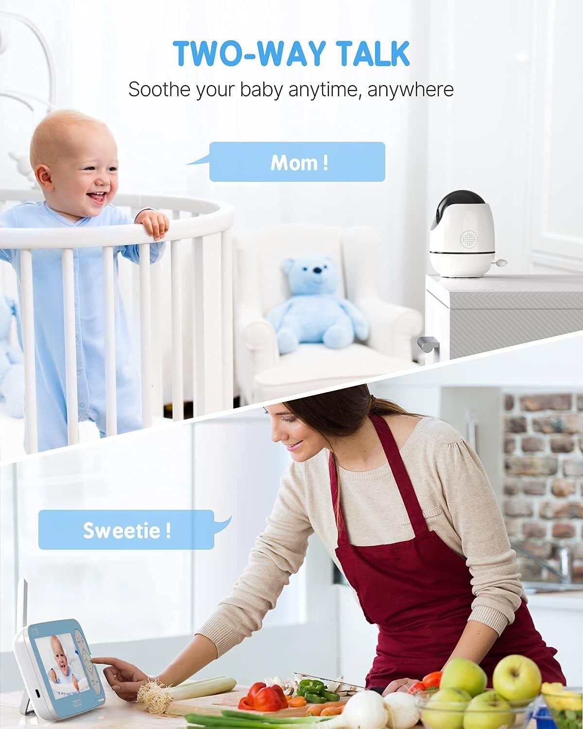 iDOO Baby Monitor Camera Audio Video Baby Monitor no WiFi w Night