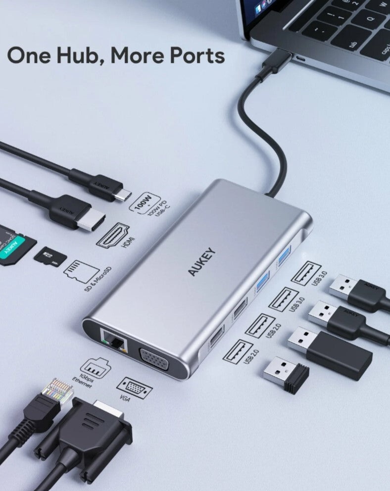 AUKEY CB-C89 10 in 1 C Hub 4k Silver
