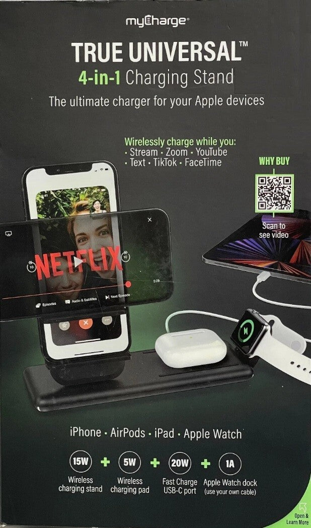 15W myCharge 4in1 Fast Charge Wireless Charging Pad Stand most Cell Phones