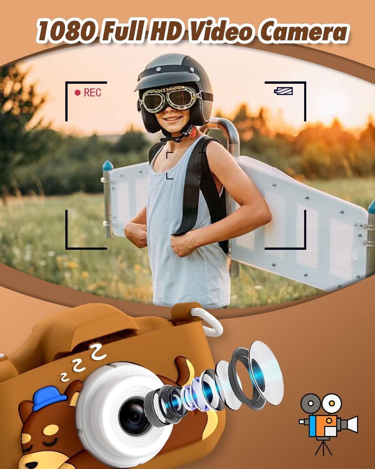 32GB 1080P Slothcloud Cartoon Kids Selfie Camera DogBrown Kids