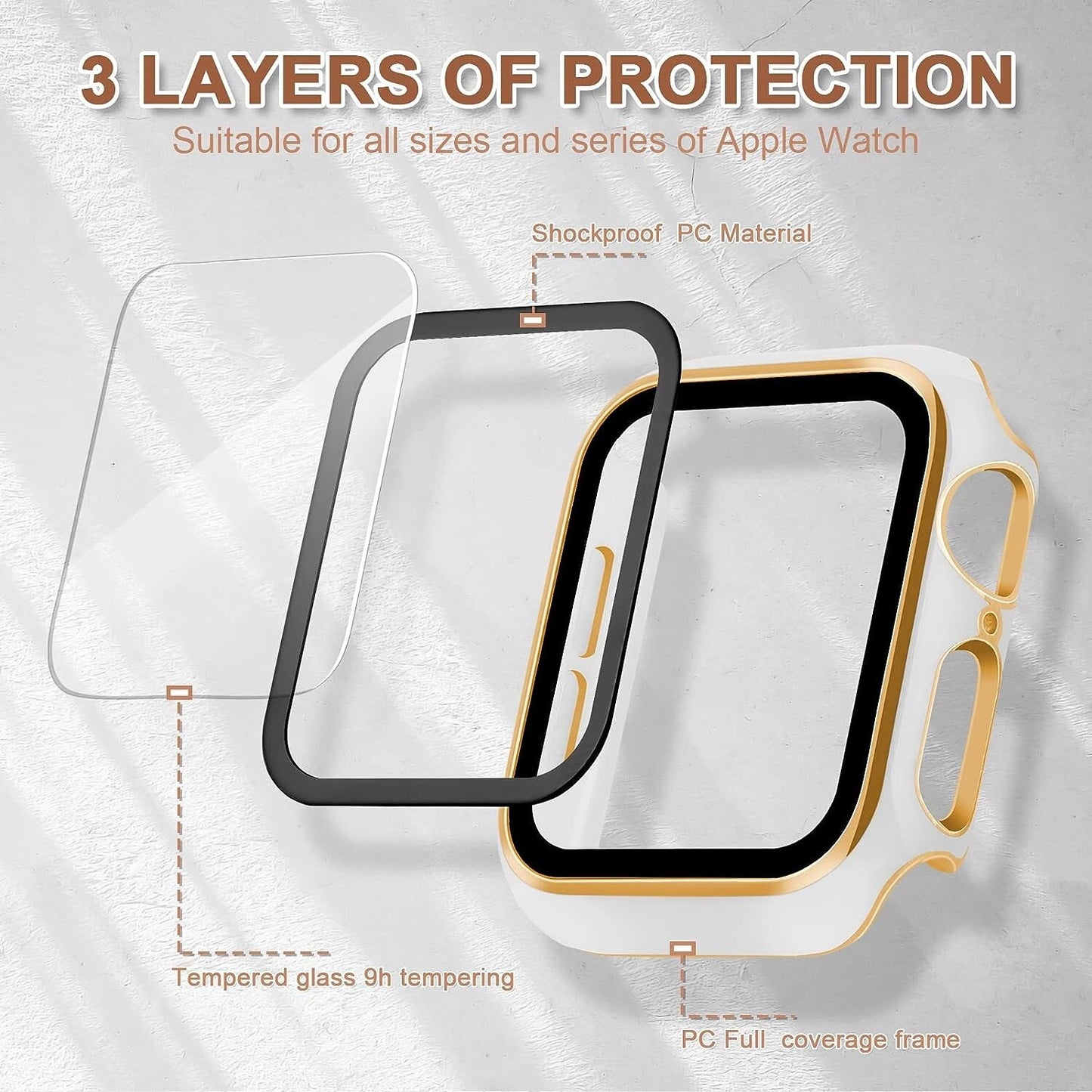 Hard PC w Tempered Glass Screen Protector Compatible w Apple Watch