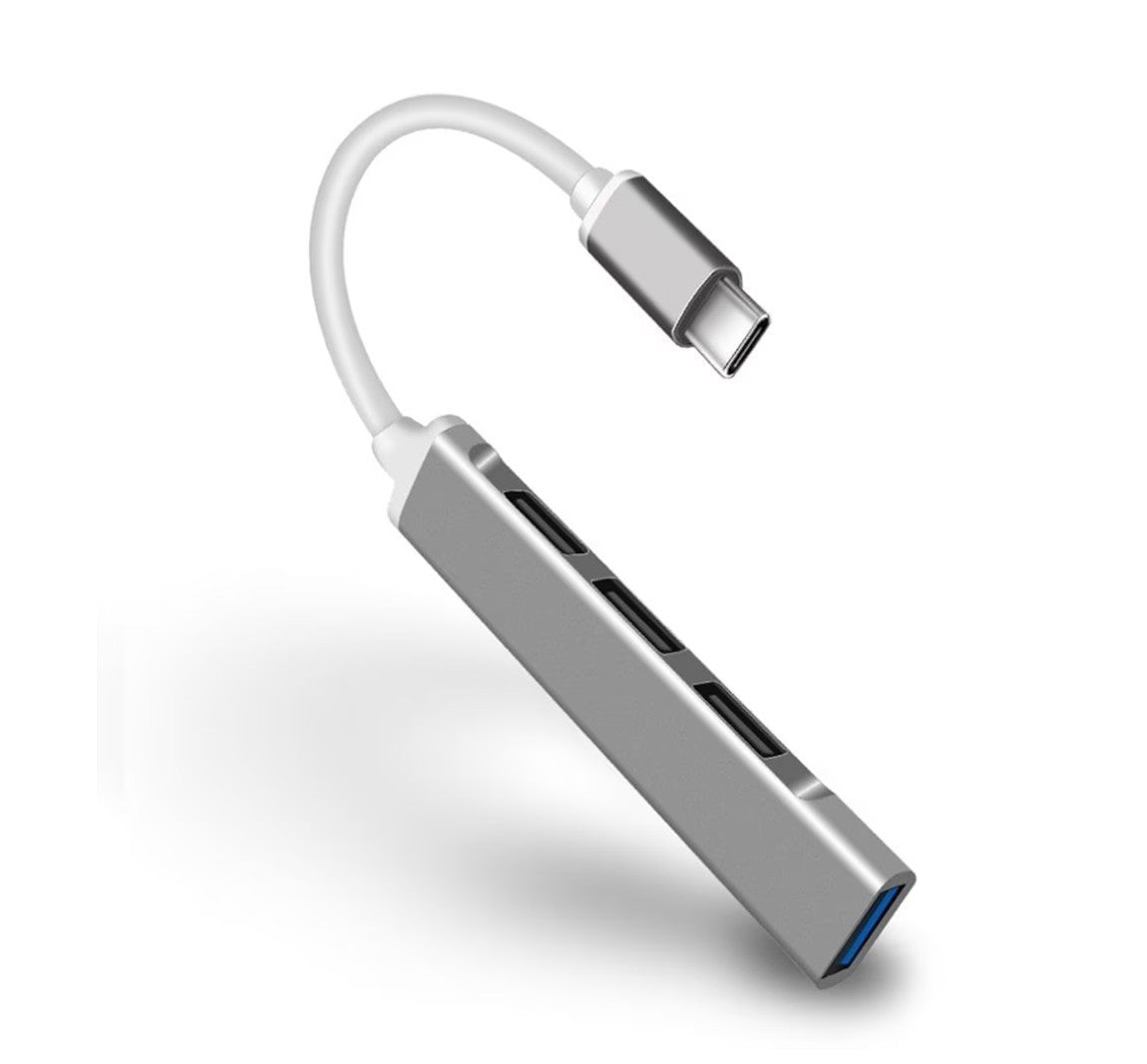 Type-C USB 3.0 Hub – 4-Port OTG Adapter Splitter – Mini USB-C Expander – Grey