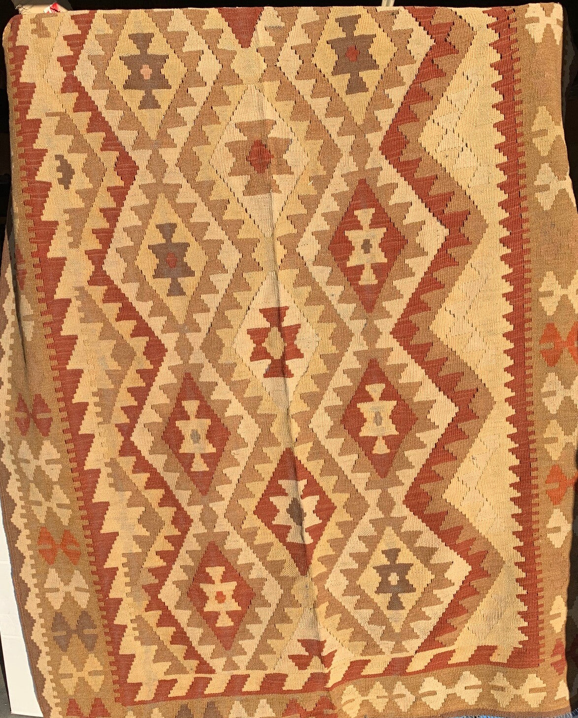 MSRP 750 Afghan Handknotted Mimana Kilim Ivory Brown Wool Rug 410 x 64