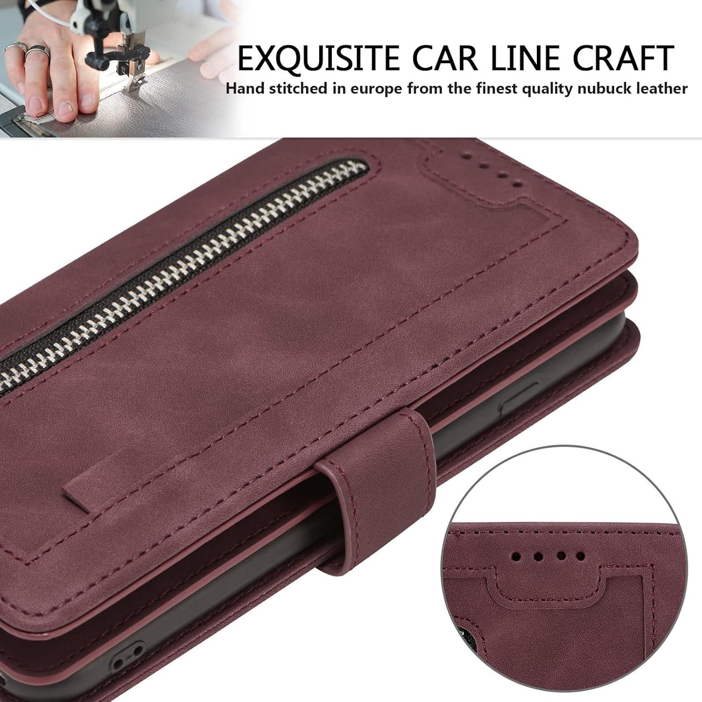 Galaxy S9 Wallet Case by UEEBAI – PU Leather, Zipper, Kickstand, Red - OEM