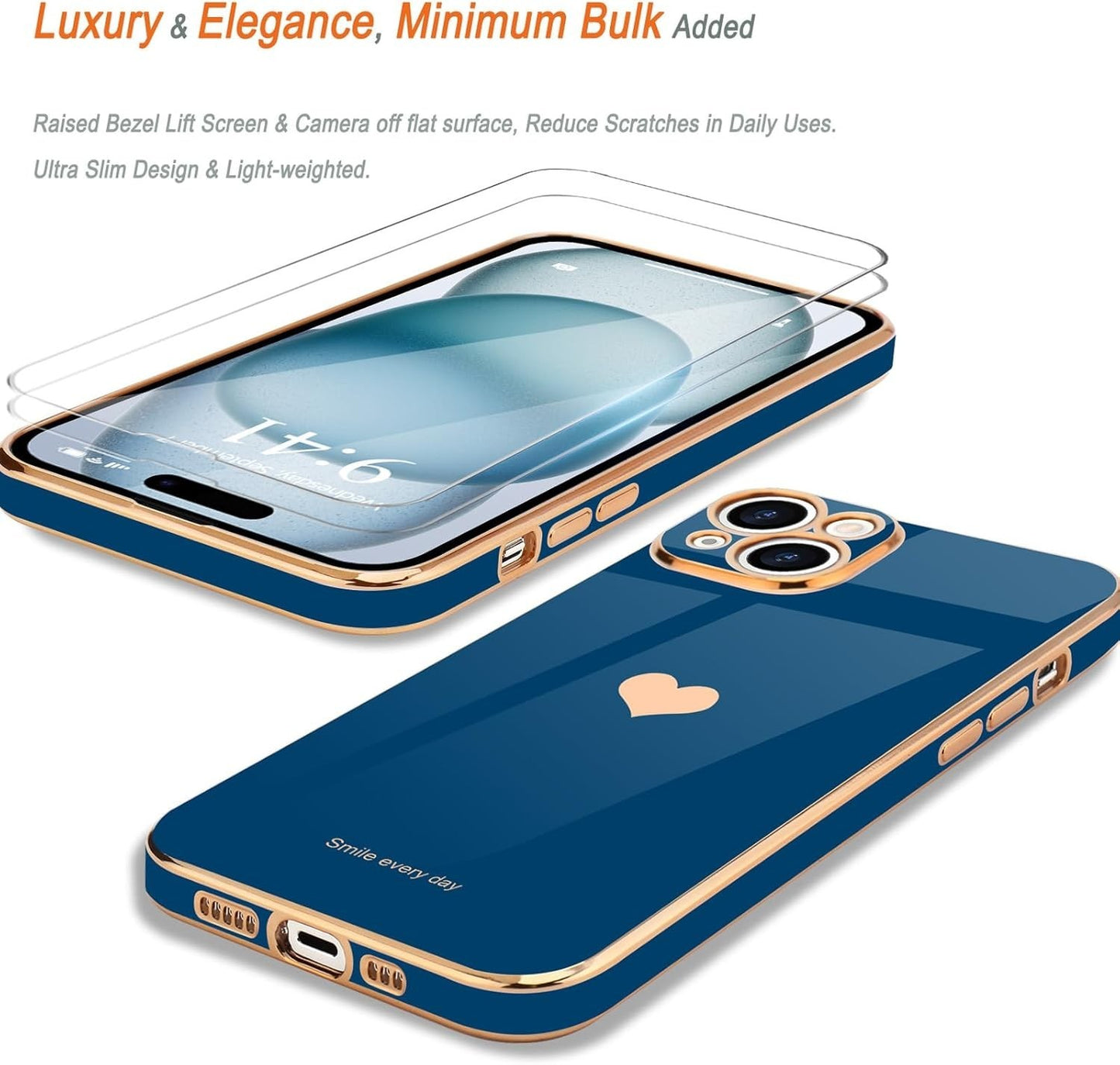 for Case with Screen Protector [2 Pack] for Girl Women iPhone 15 Royal Blue