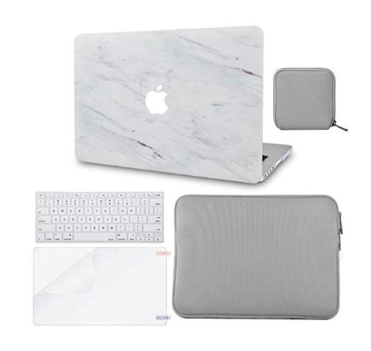 LuvCase MacBook Pro 13" A1278 Case – 5-in-1 White Marble Set w/ Sleeve & Cover