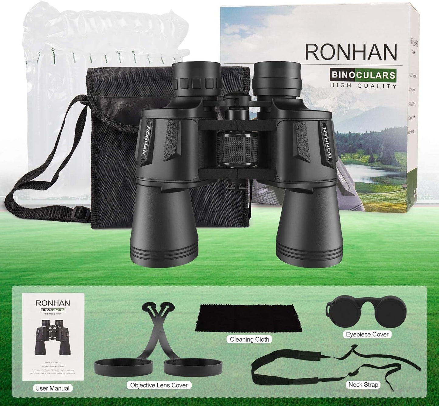 RONHAN BLACK 20x50 Binoculars Compact HD ProCarrying Strap Waterproof