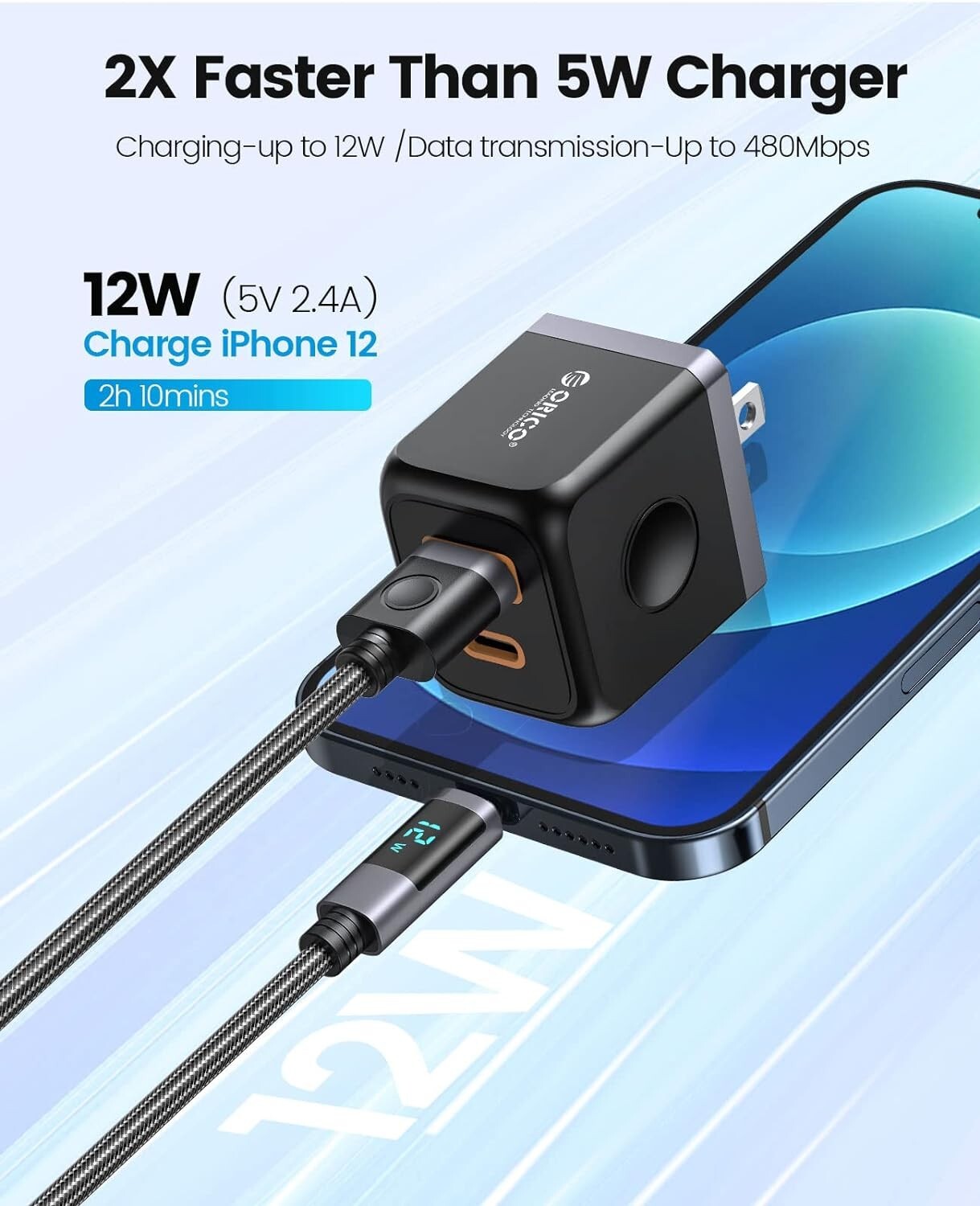 ORICO USB-A to Lig tning Cable to Lig tning Charger Cable Display Fast