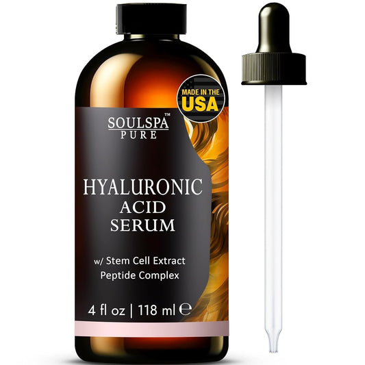 SOULSPA PURE Hyaluronic Acid Serum w/ Peptides– Hydrating Facial Serum – 4 fl oz