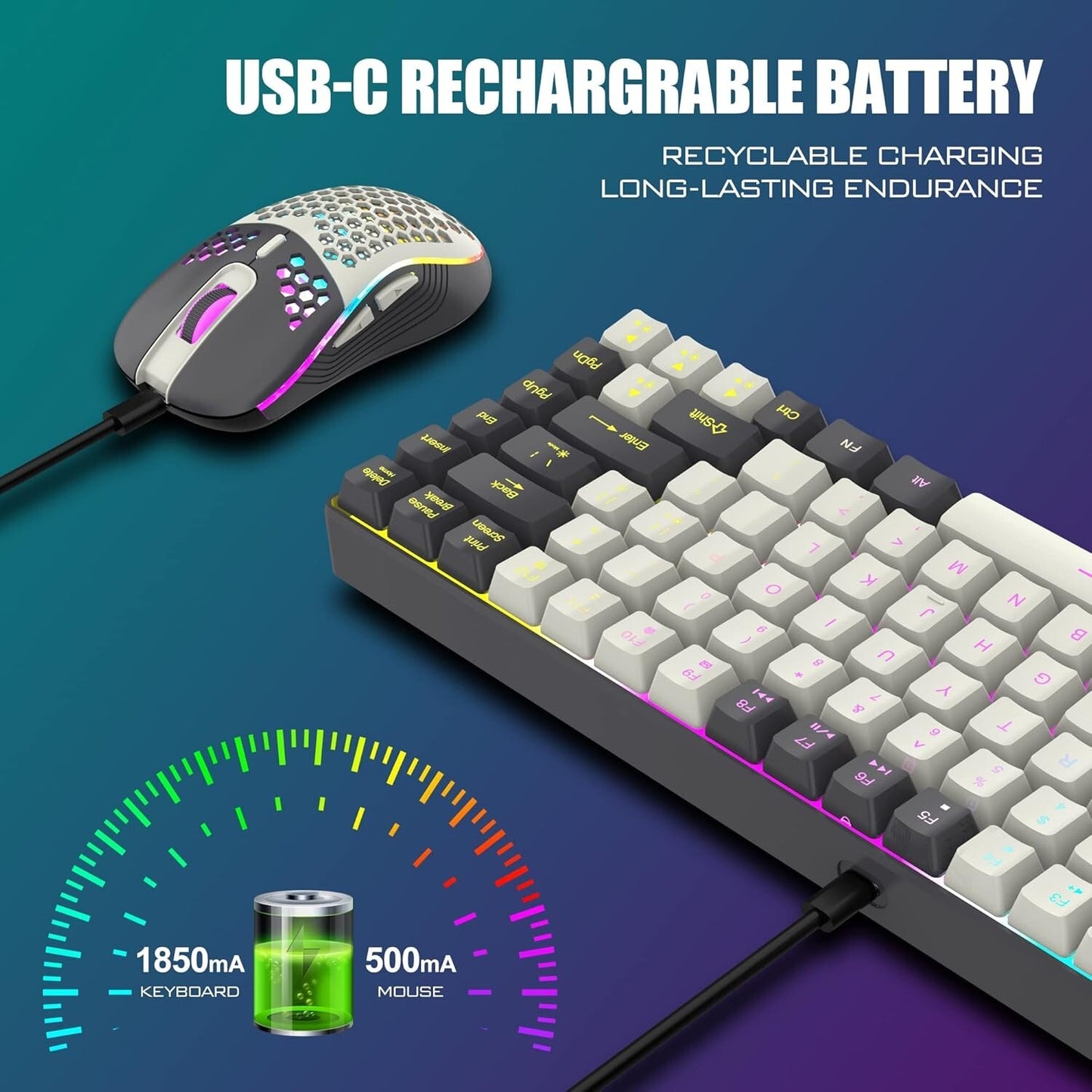 K84 RedThunder Wireless Keyboard Mouse Combo Rainbow Backlit