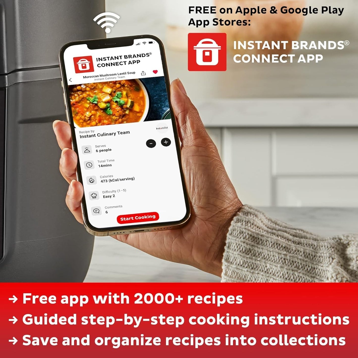 Instant Pot 6QT Electric Dutch Oven, Braise, Sauté 5-in-1, 1500W Red, Cast Iron