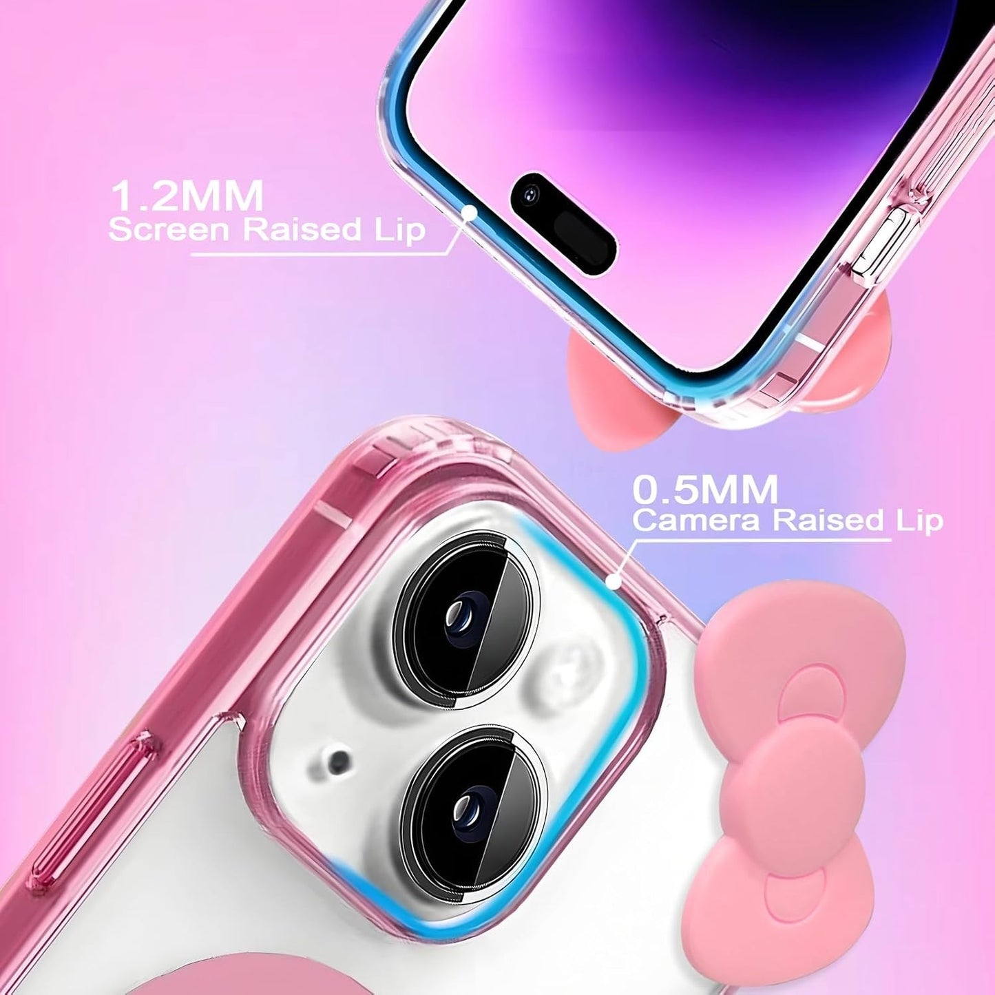 Kawaii iPhone 13 Pro Max Case – 3D Cartoon Bow, Magnetic, Shockproof, for Girls
