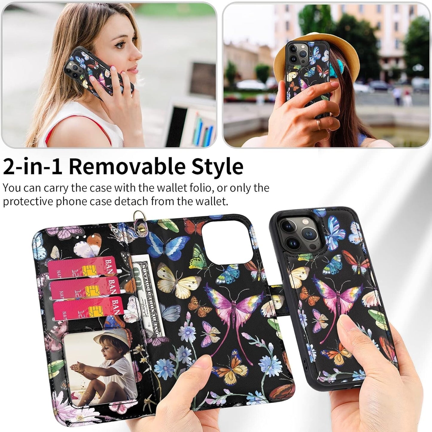 Compatible iPhone 13 Pro Max Wallet Magnetic Detachable w Card Holder