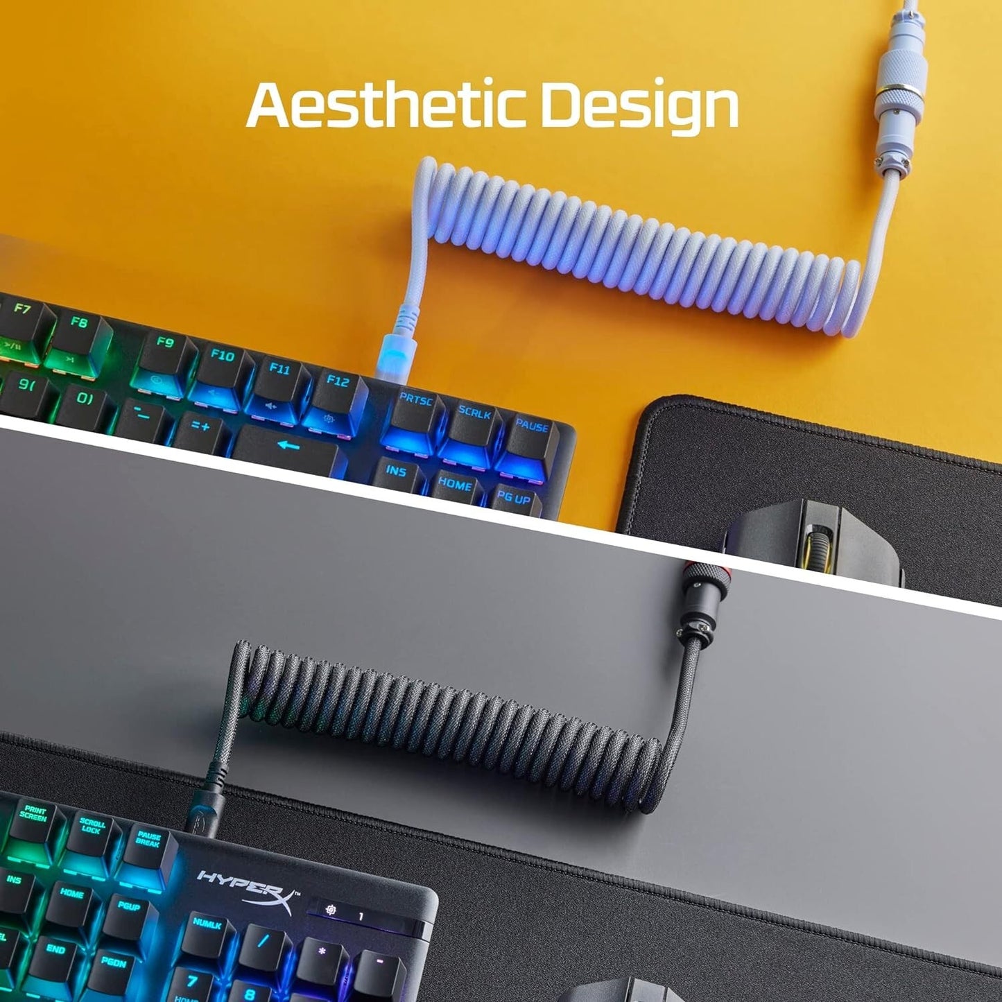USB-C USB-A HyperX Coiled Durable Cable Stylish 5Pin Aviator Connector to