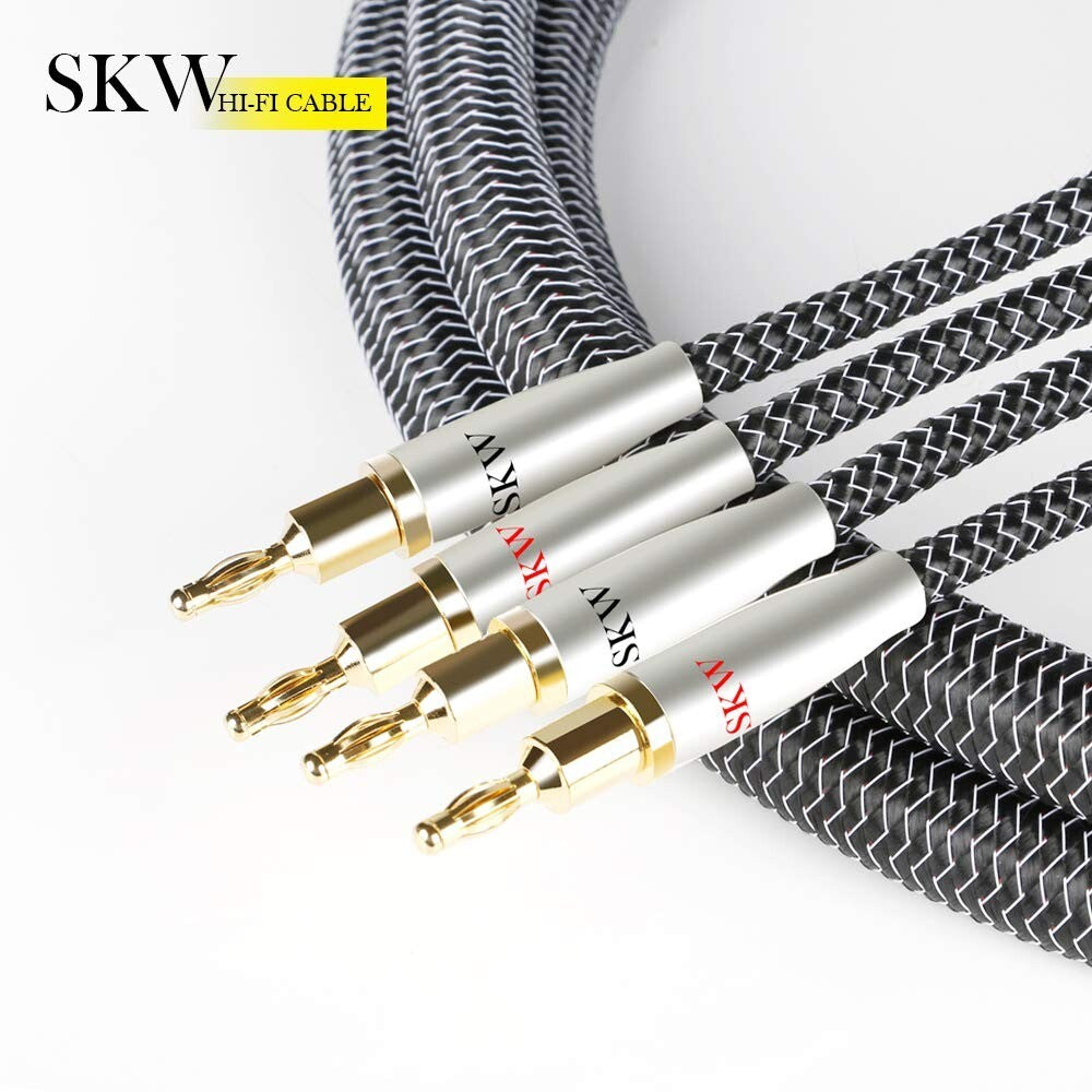 High End WG Series A Pair Speaker Cable w Convertible Banana Spade Plugs 10ft