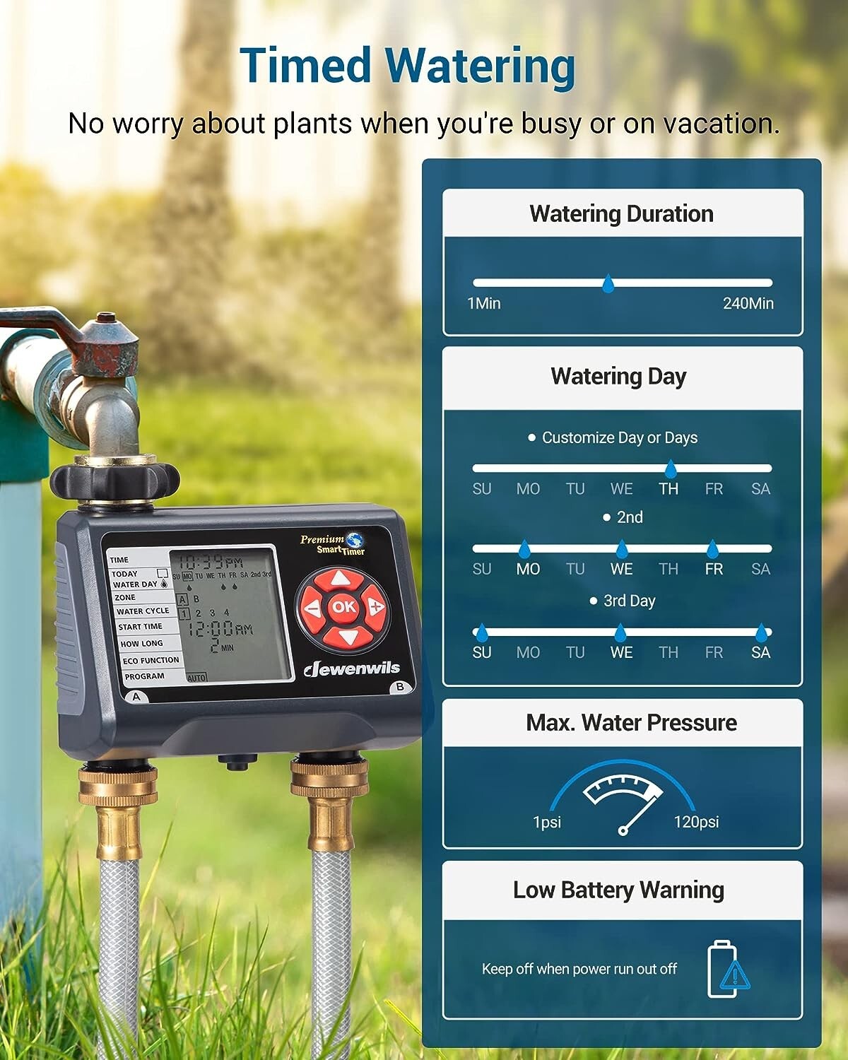DEWENWILS Sprinkler Timer 2 Zone Water Timer Garden Hose Programmable Hose