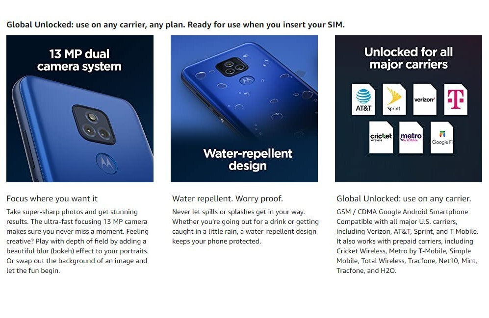 Motorola Moto G 32GB Play Phone Blue Unlocked Single Camera