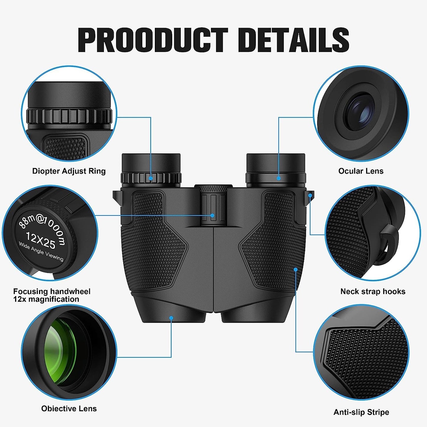 Jeacitory 12x25 Binoculars Clear Low Night Version Adults Kids