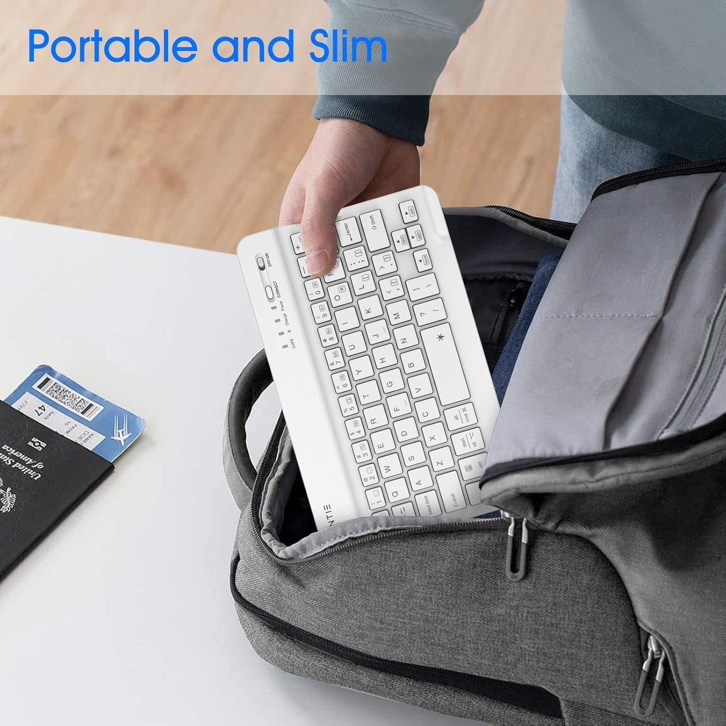 Fintie 8" Bluetooth Keyboard – 7-Color Backlit, Slim, iOS/Android, White