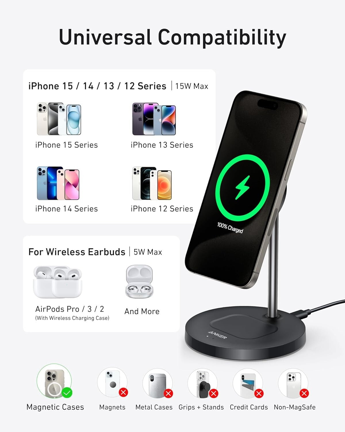 15W Fuel Charger Stand 2in1 MagneticMagSafe Wireless Station Qi2