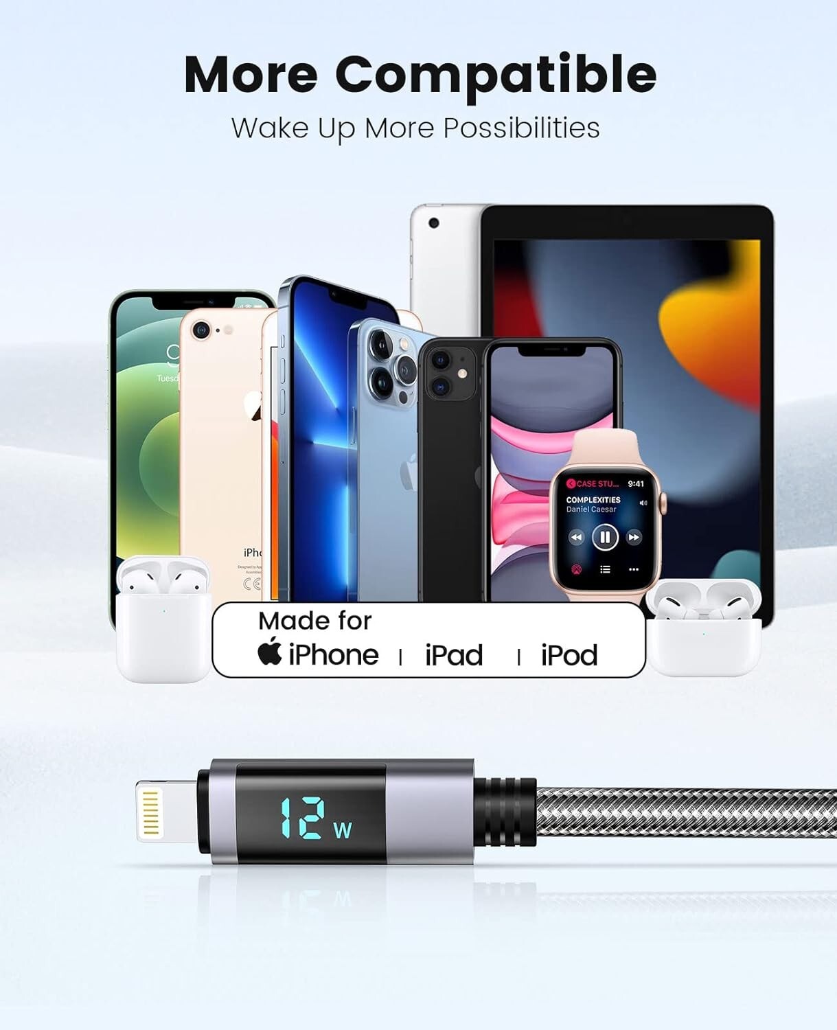 ORICO USB-A to Lig tning Cable to Lig tning Charger Cable Display Fast