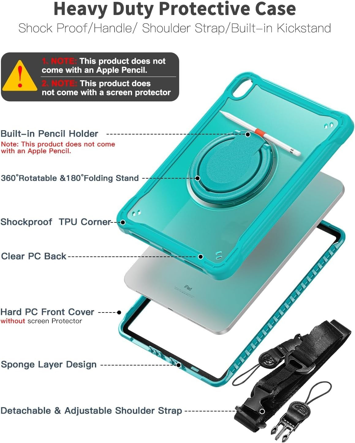 BRAECN 11" iPad Case 11th/10th Gen 2025/2022 Shockproof Handle Stand Strap