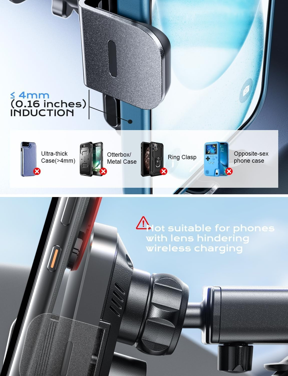 CHGeek 15W Fast Wireless Car Charger – Auto Clamp Holder – iPhone/Samsung Black