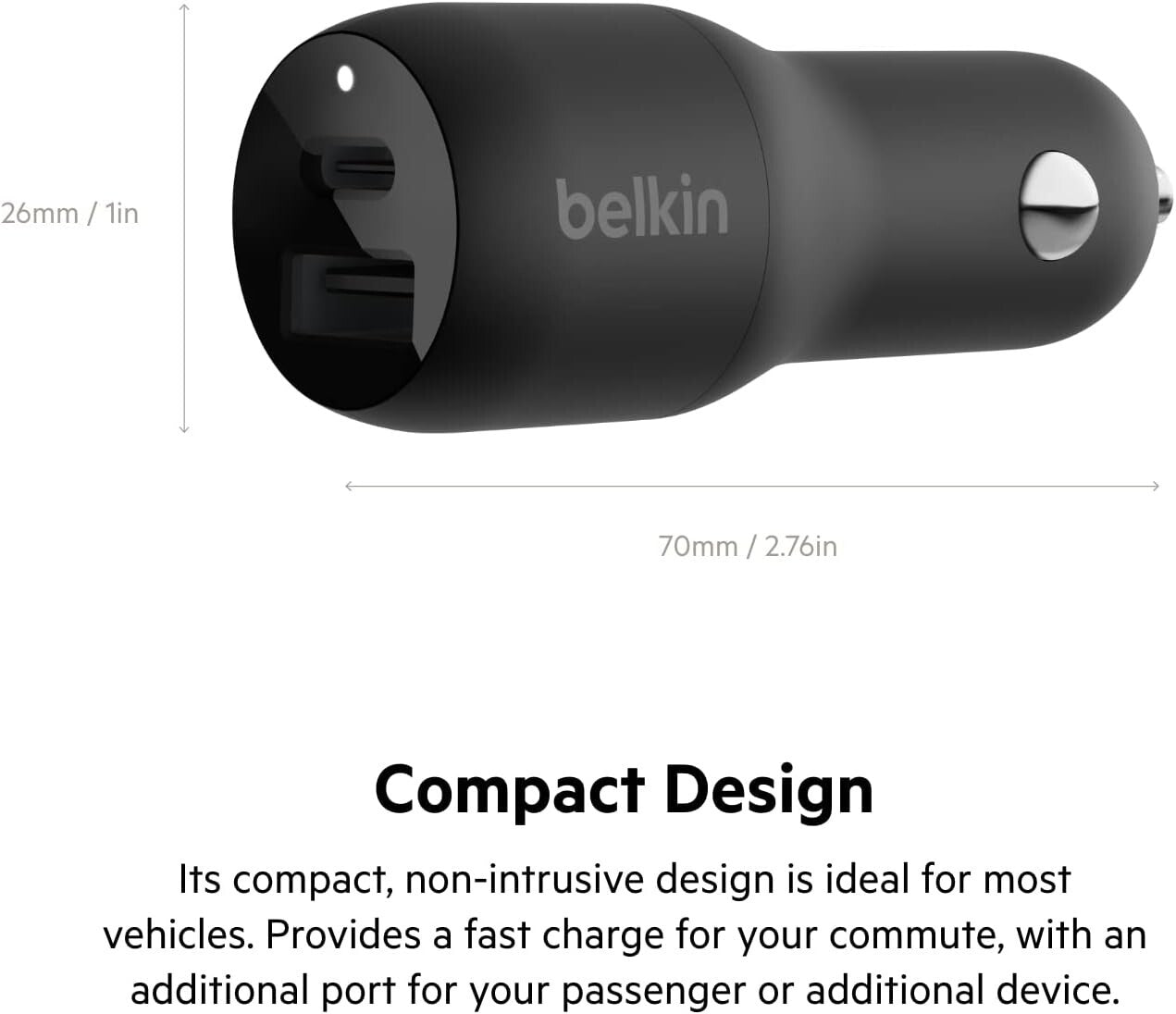 USB 25W Belkin 37 Watt Dual Car Charger Power Delivery C Port A