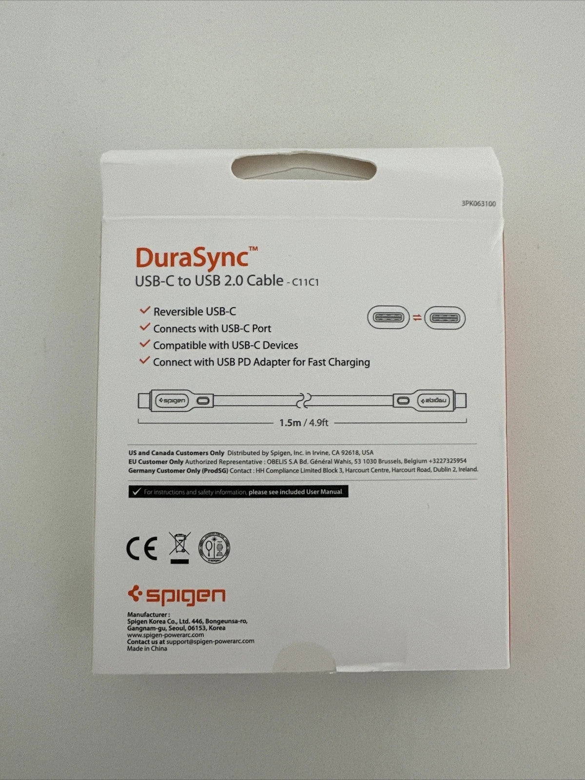 Spigen DuraSync C to C Cable Power Delivery PD Fast Charging 60W USB
