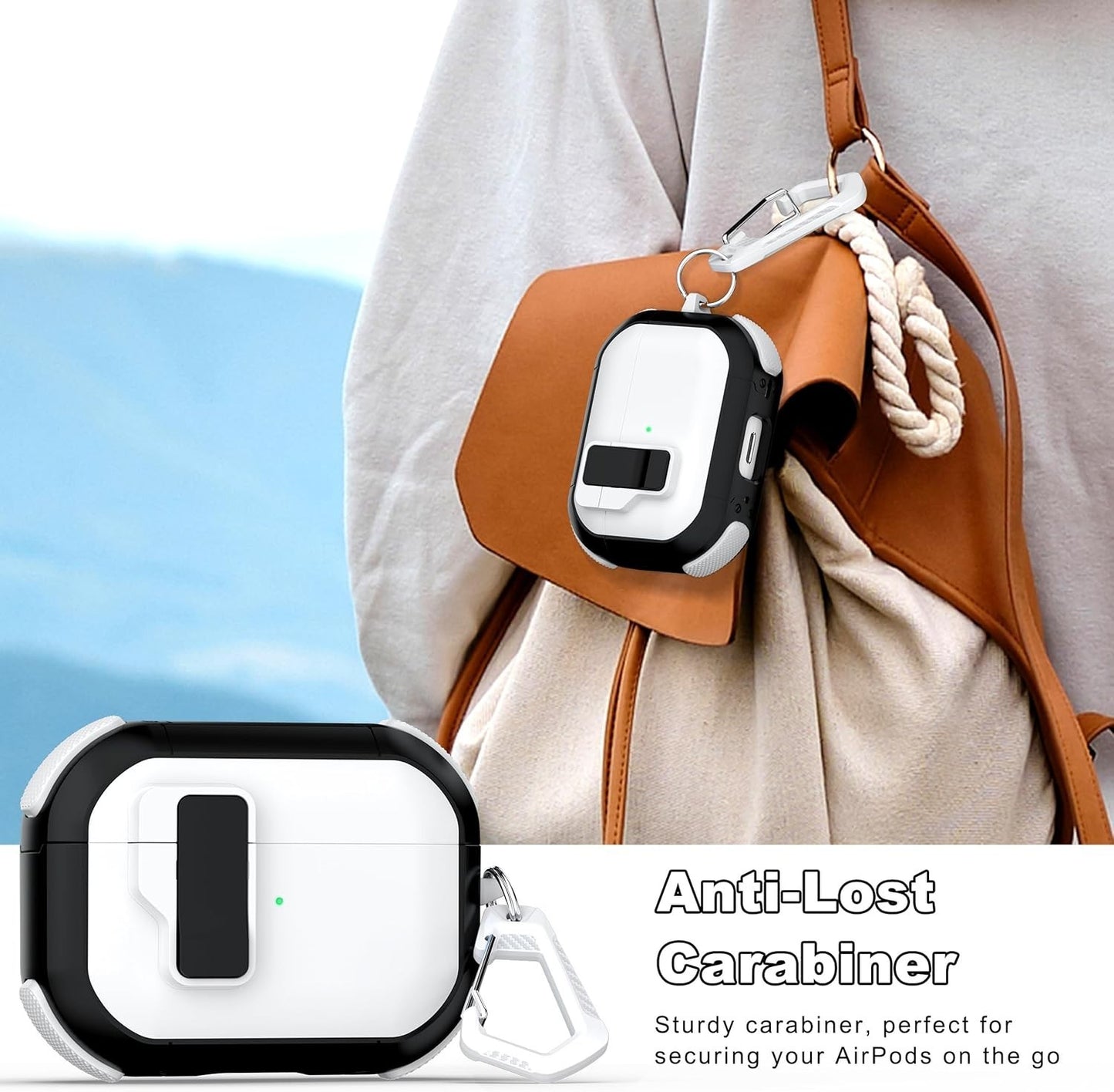 CASE for Shockproof AirPods Pro – White/Black, Pop-Up Lid, Wireless Compatible