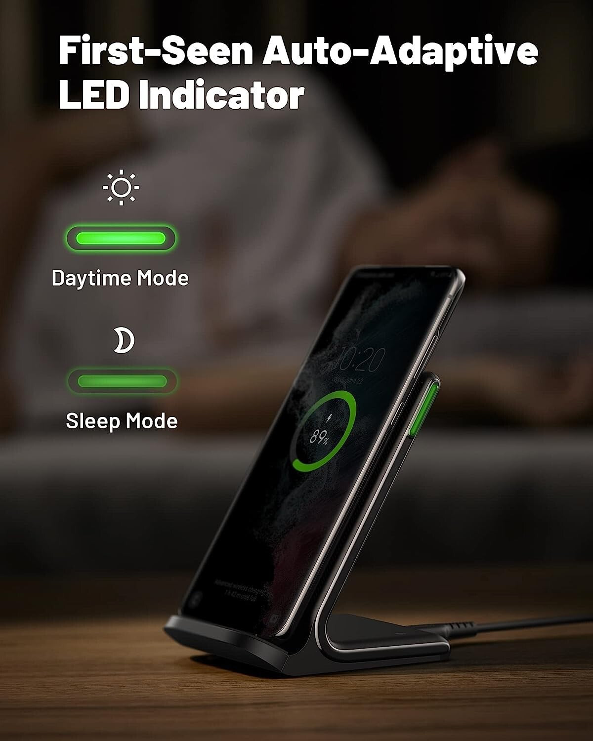 INIU Wireless Charger Qi Certified 15W Fast Charging Station w Sleep Friend