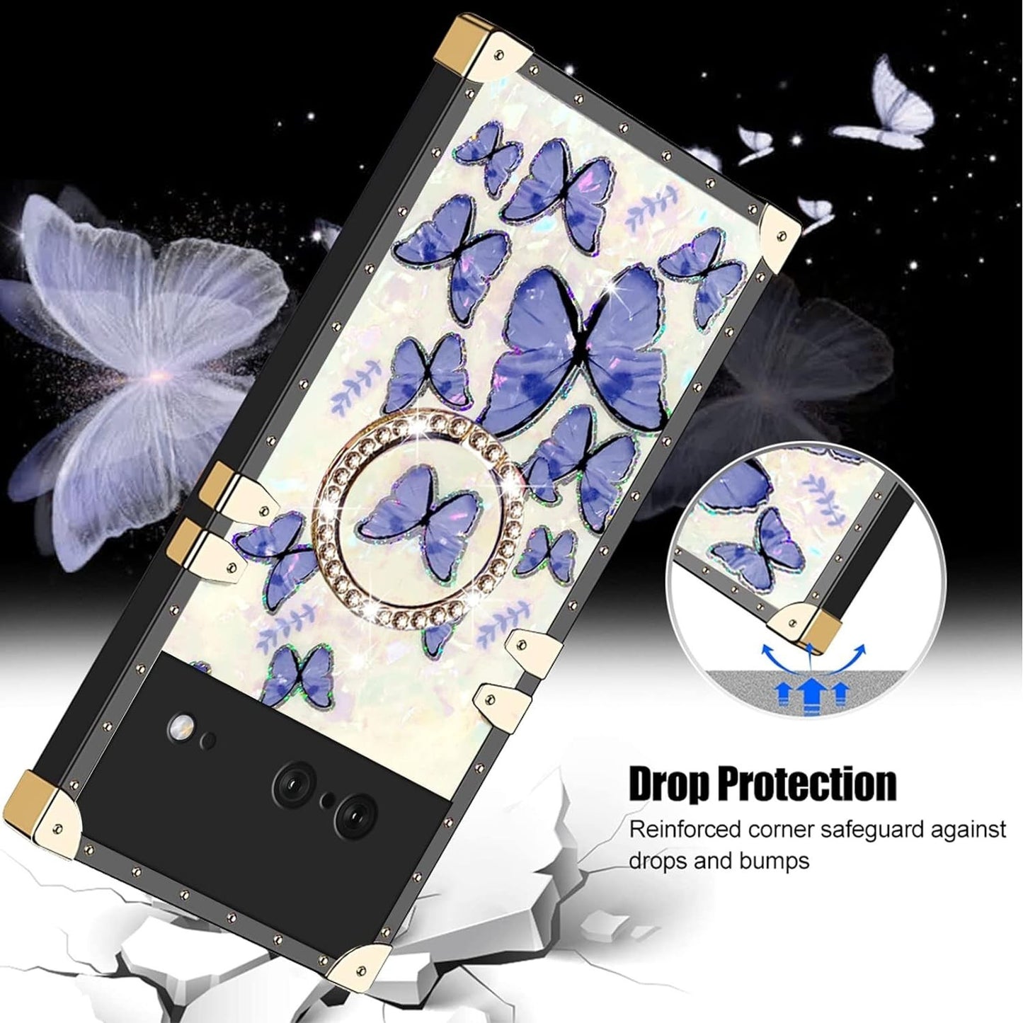 Women Cute Square Glitter Girly Bling Stylish Retro Case Comp For Google Pixel 7