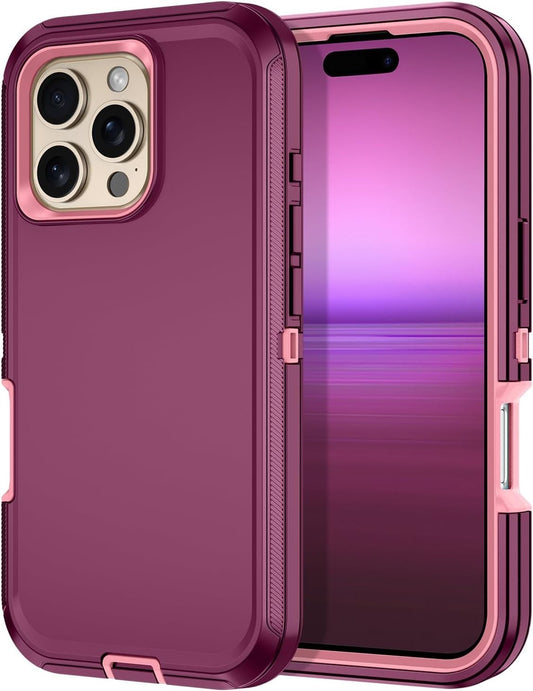 iPhone 16 Pro Tough Case Drop/Dust Proof 3-Layer Rugged Cover (No Screen) Purple