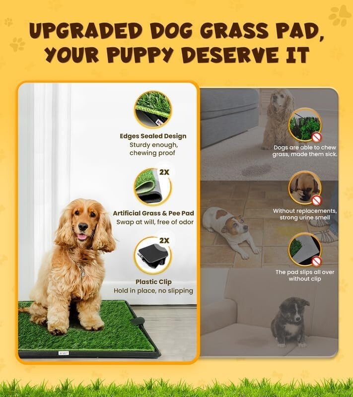 Super Absorbent Dog Grass Pad with Tray 20x16" Reusable Puppy Potty Training Mat