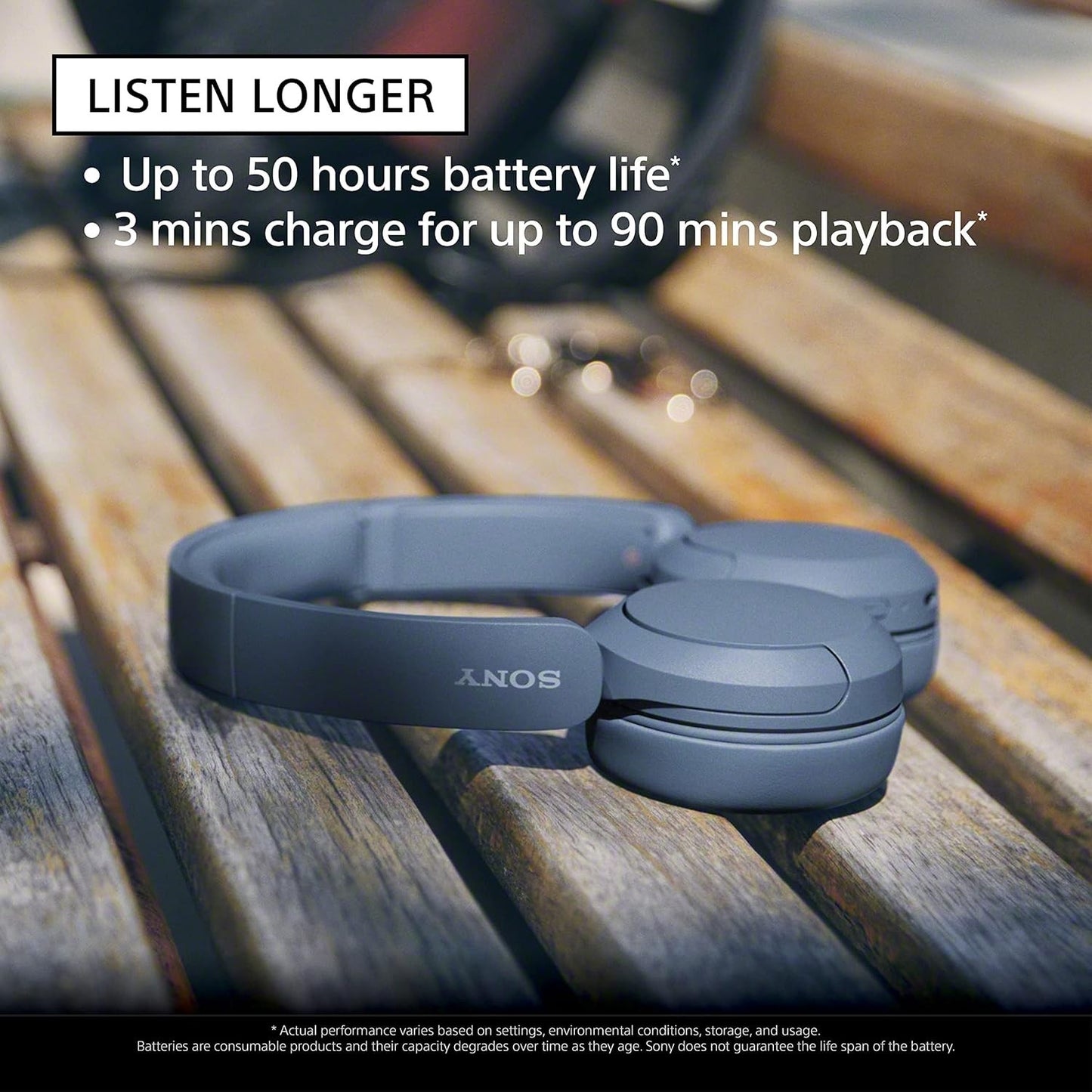Sony WH-CH520 Bluetooth Headphones Mic 50H Battery Life Quick Charge Black