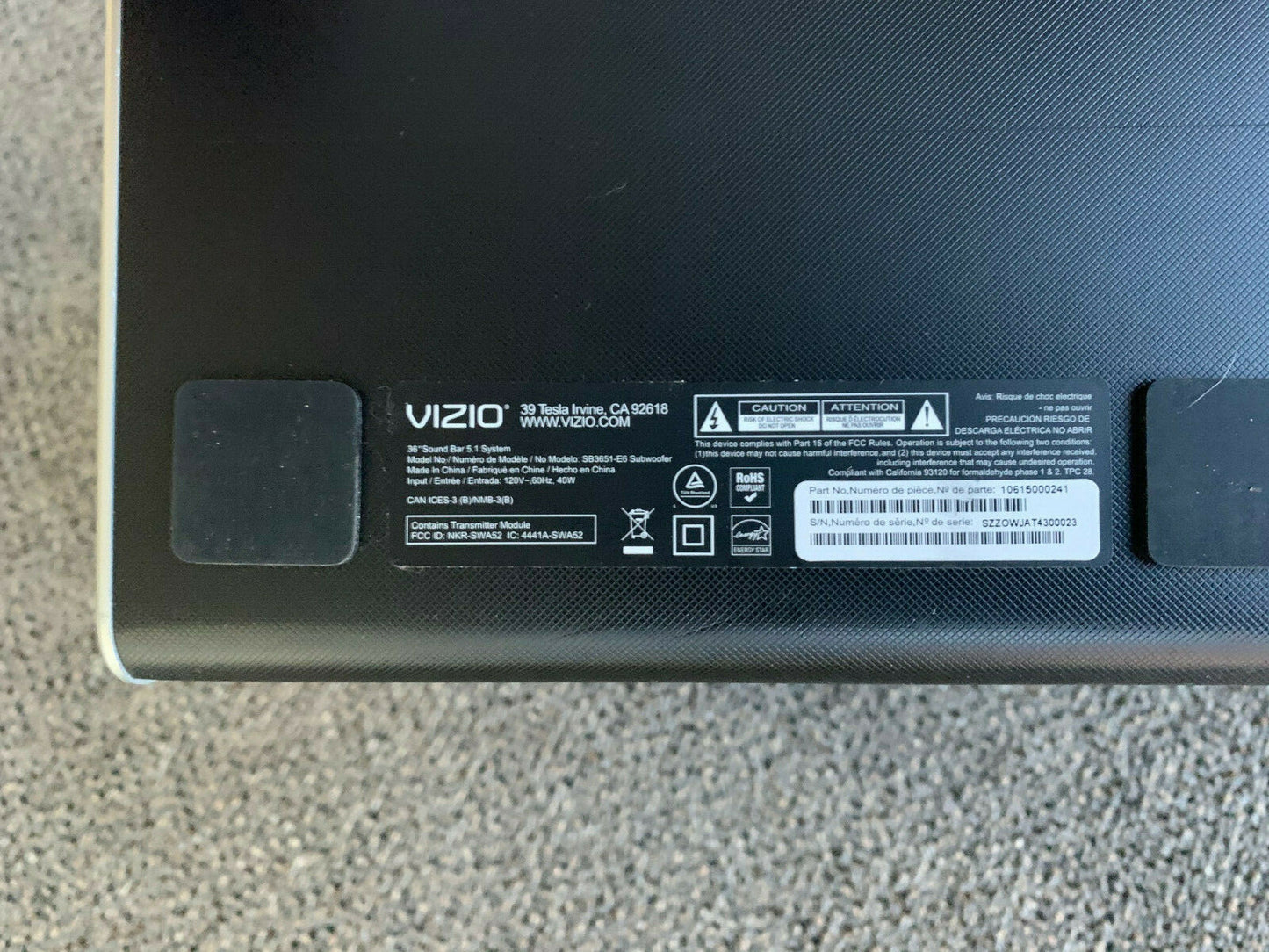 VIZIO SB3651-E6 SmartCast 36 51 Soundbar System Black