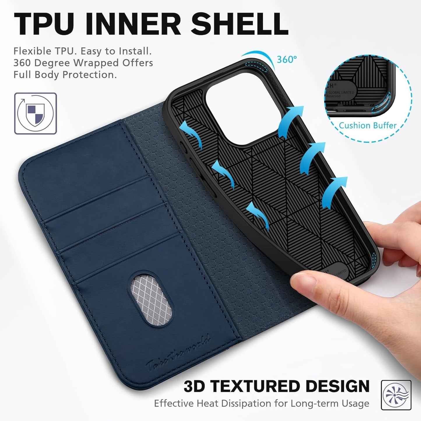 RFID Wallet iPhone 15 Blocking 3 Card Slots Protective Blue Brown