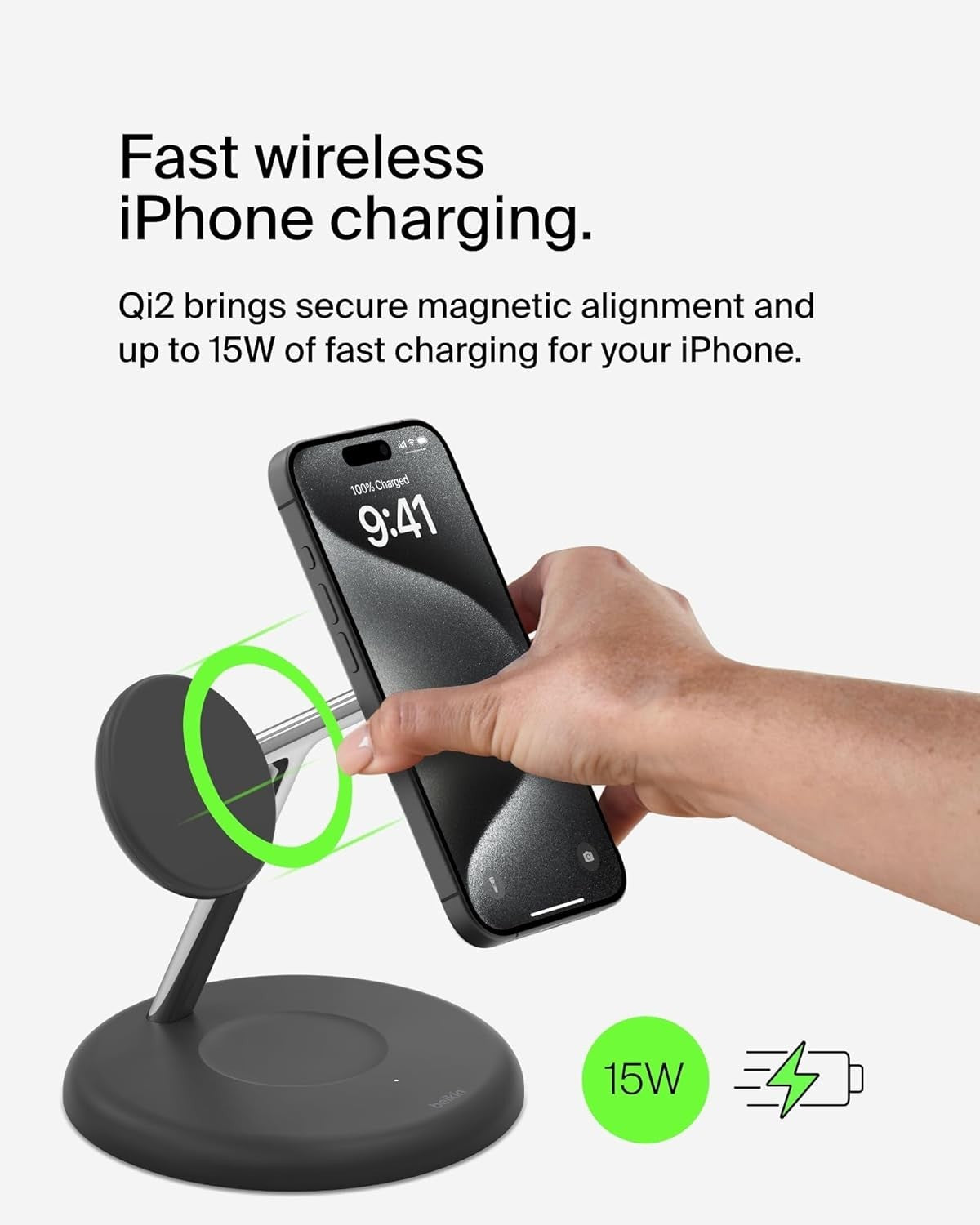 Belkin 3-in-1 MagSafe Charger 15W Fast Charge for iPhone, Watch & AirPods, Black