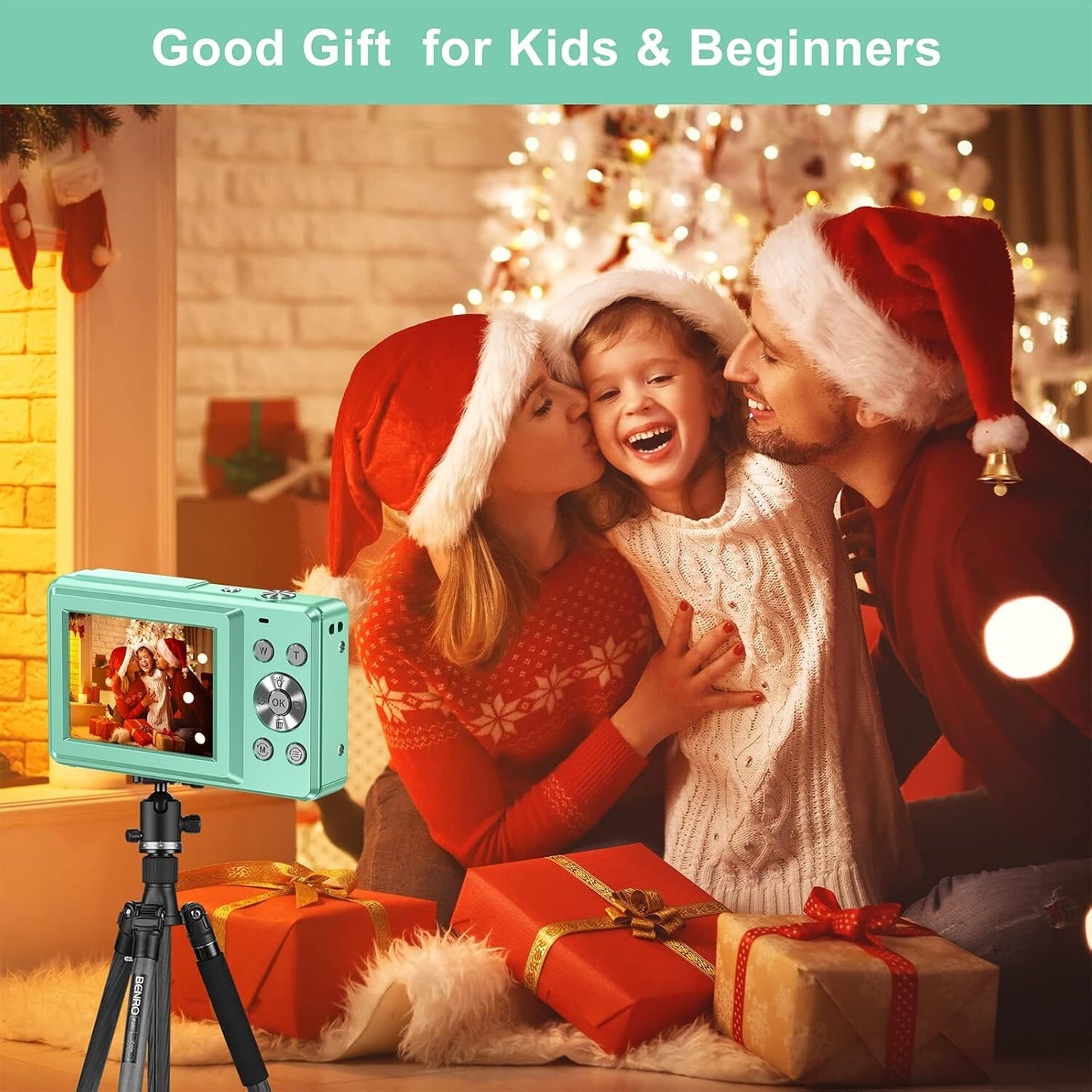 FHD 1080P Kids Compact Digital Camera 16x Zoom w SD Card Mint Green