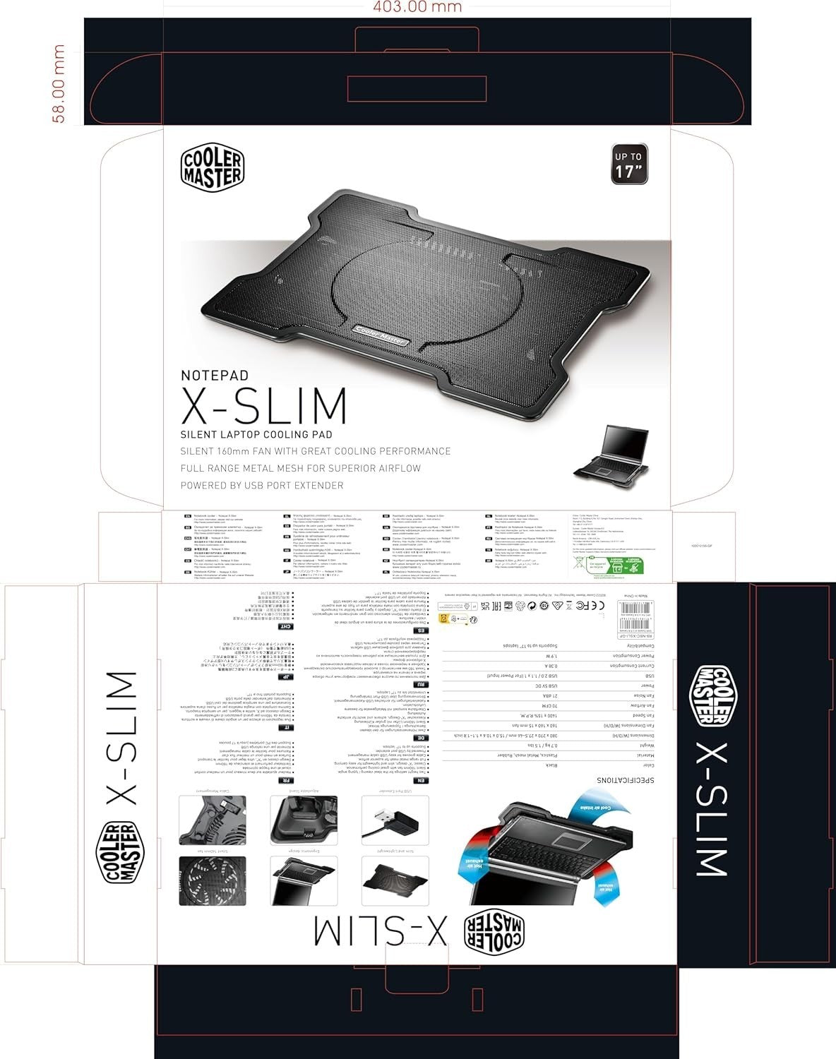 Cooler Master NotePal X-Slim Laptop Cooling Pad 160mm Fan R9-NBC-XSLI-GP