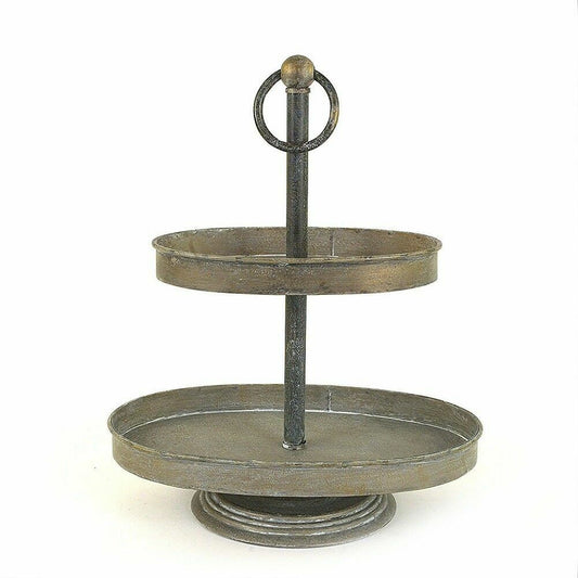 Creative CoOp Oval Metal 2Tier Tray Zinc
