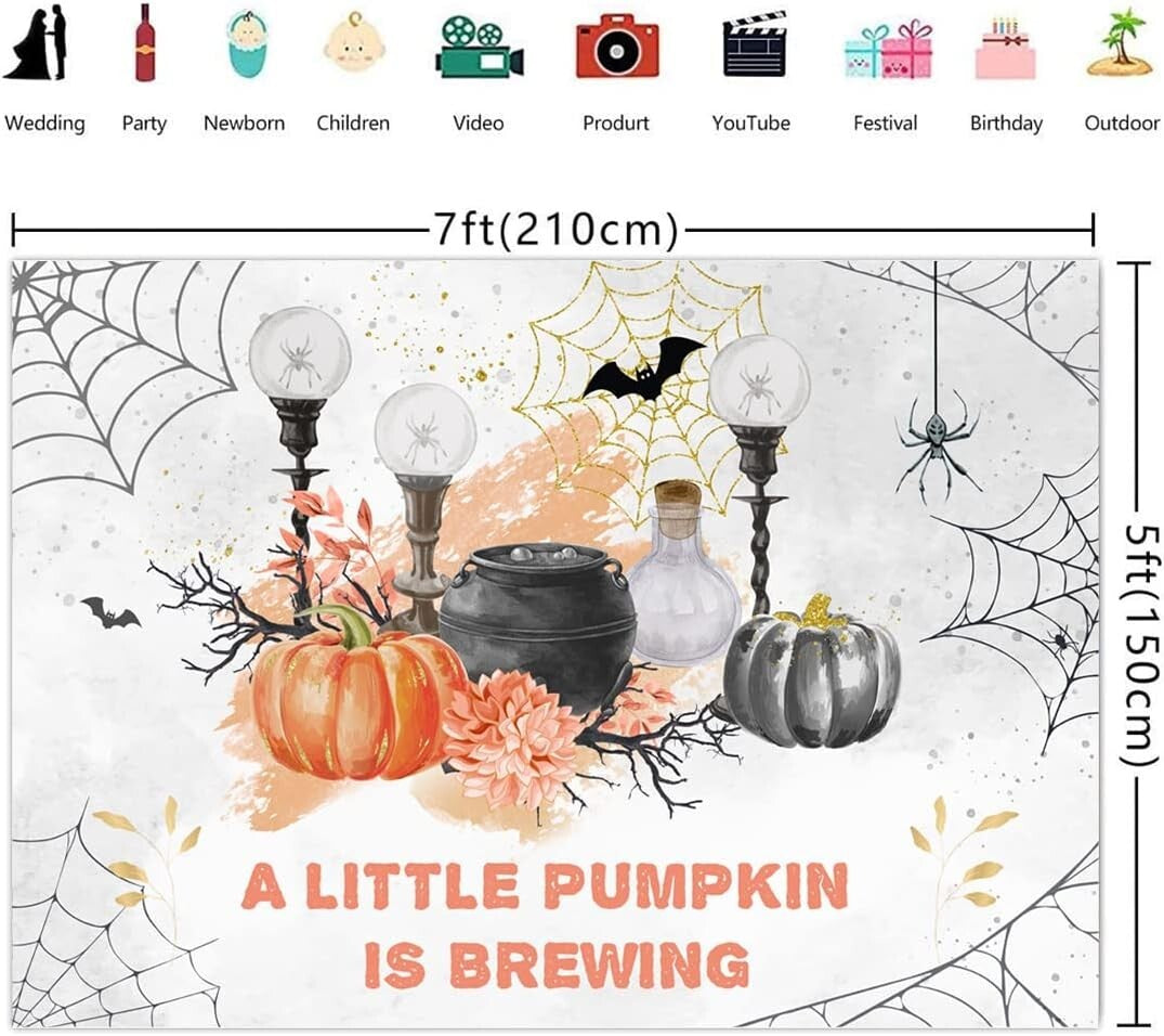 Lofaris A Little Pumpkin is Brewing Backdrop Haunted Horror Forest Bat Web Pumpk