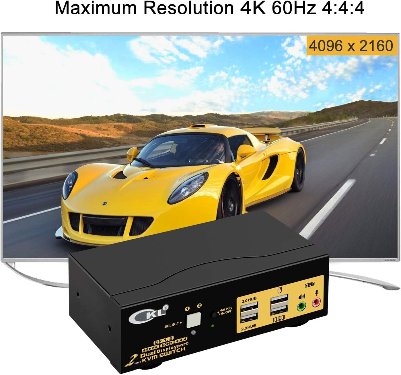 CKL KVM Switch Dual Monitor DisplayPort 2 Port 4K 60Hz 444 2x2 DP Switch