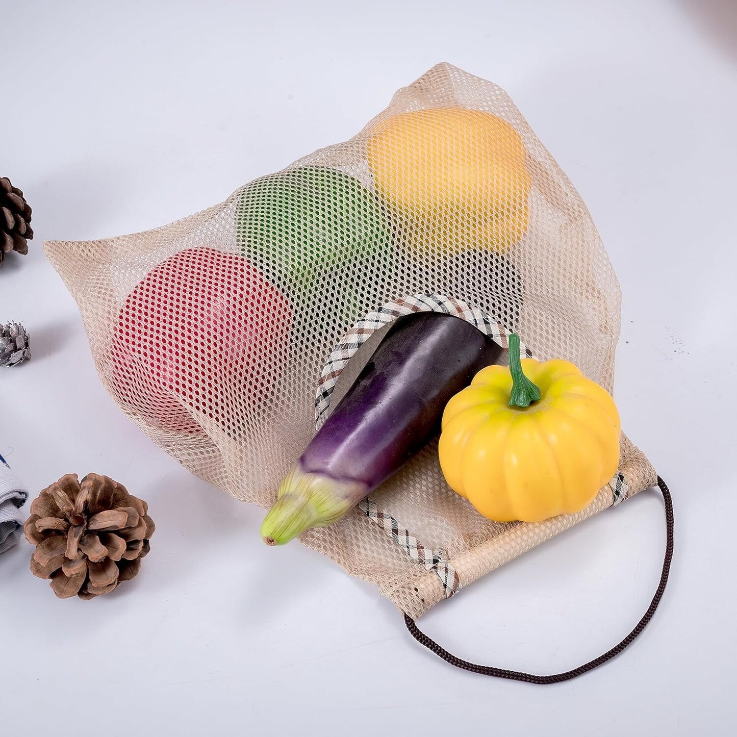 HPYNPES 2PCS Reusable Mesh Bag Portable Produce Bags Washable Hanging Storage