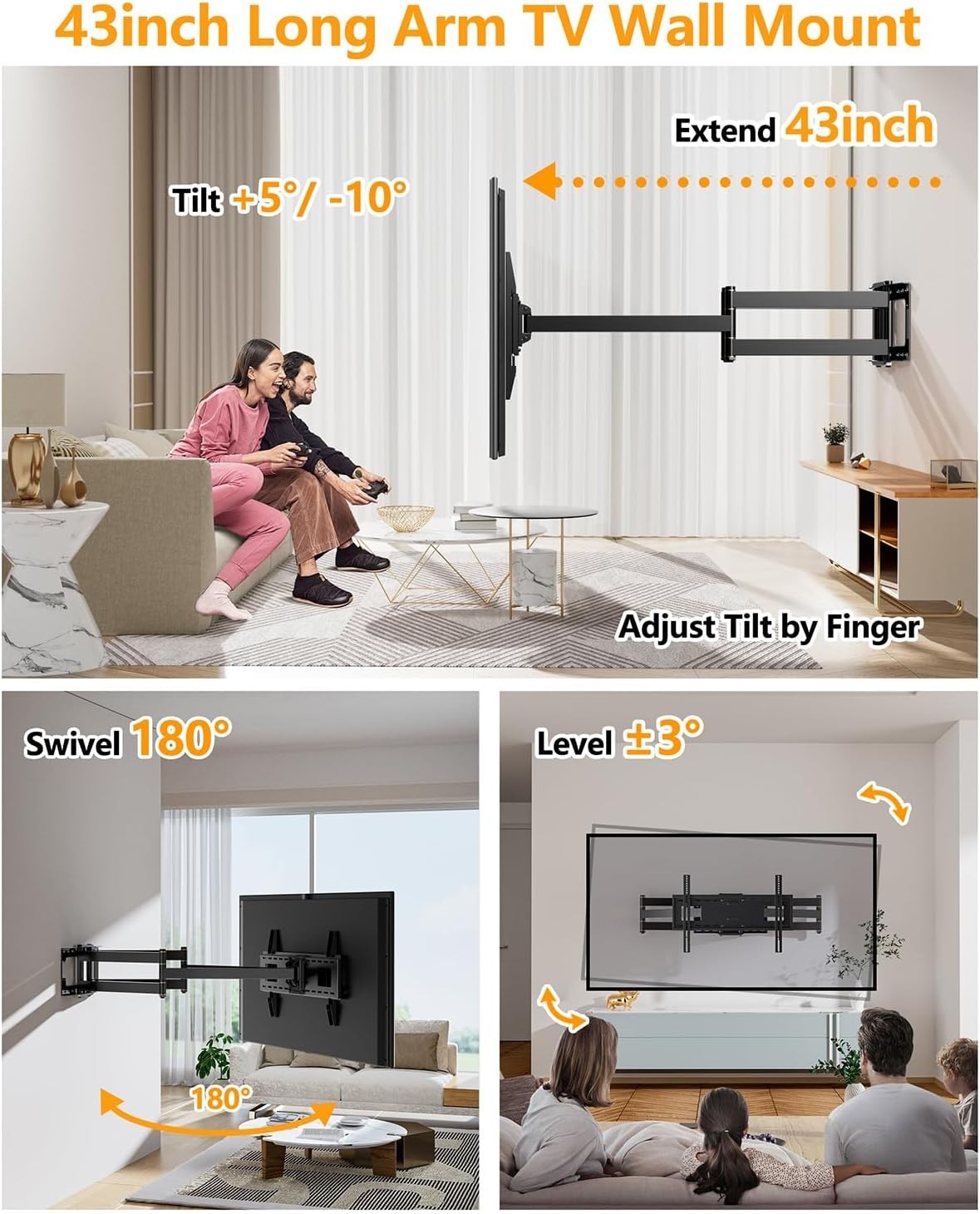 FORGING MOUNT LONG ARM TV MOUNT FOR MOST 37"-75" TVS 30" LONG EXTENSION ARM NEW
