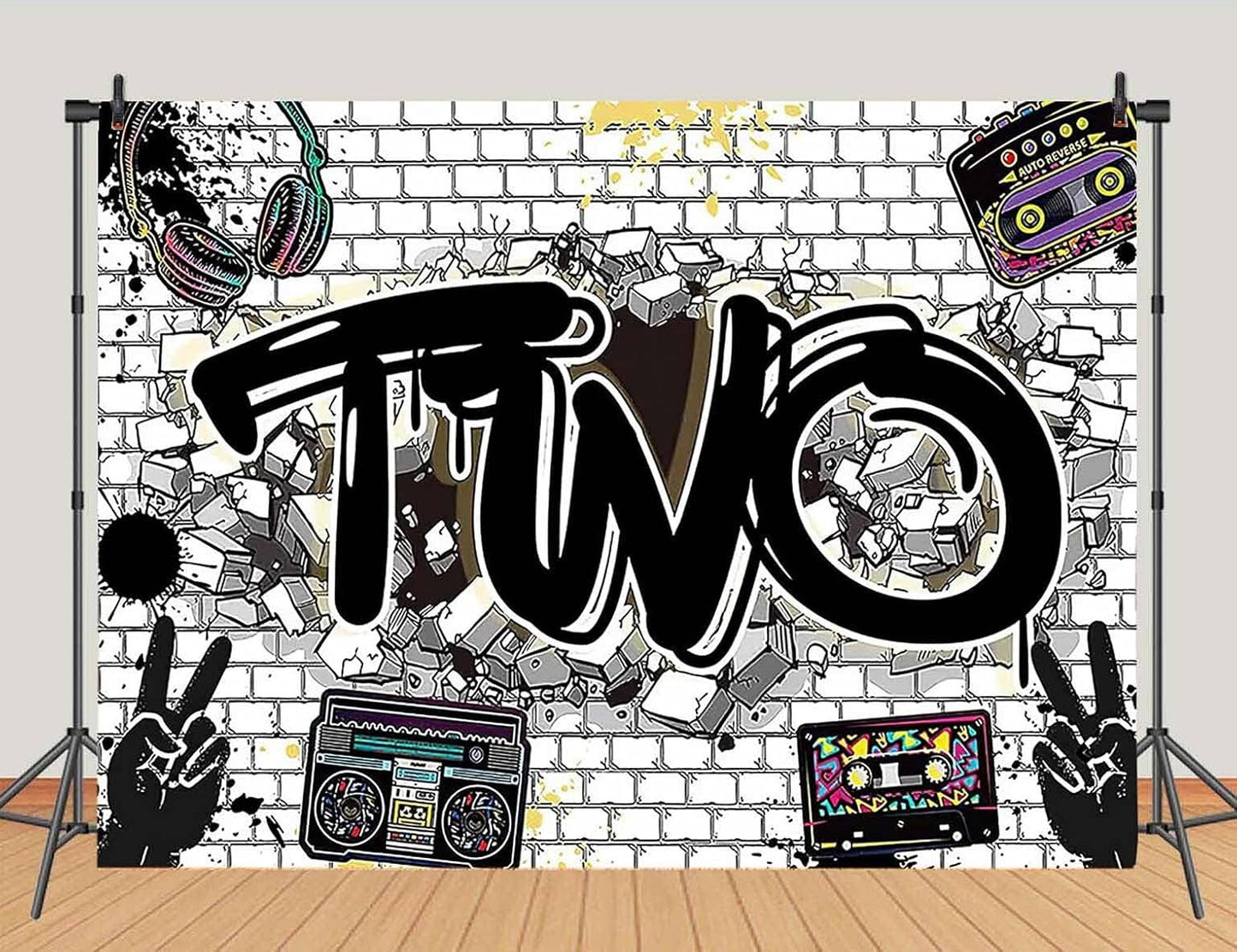 7x5ft Hip Hop Graffiti White Brick Wall Photography Backdrops Two Legit to Quit